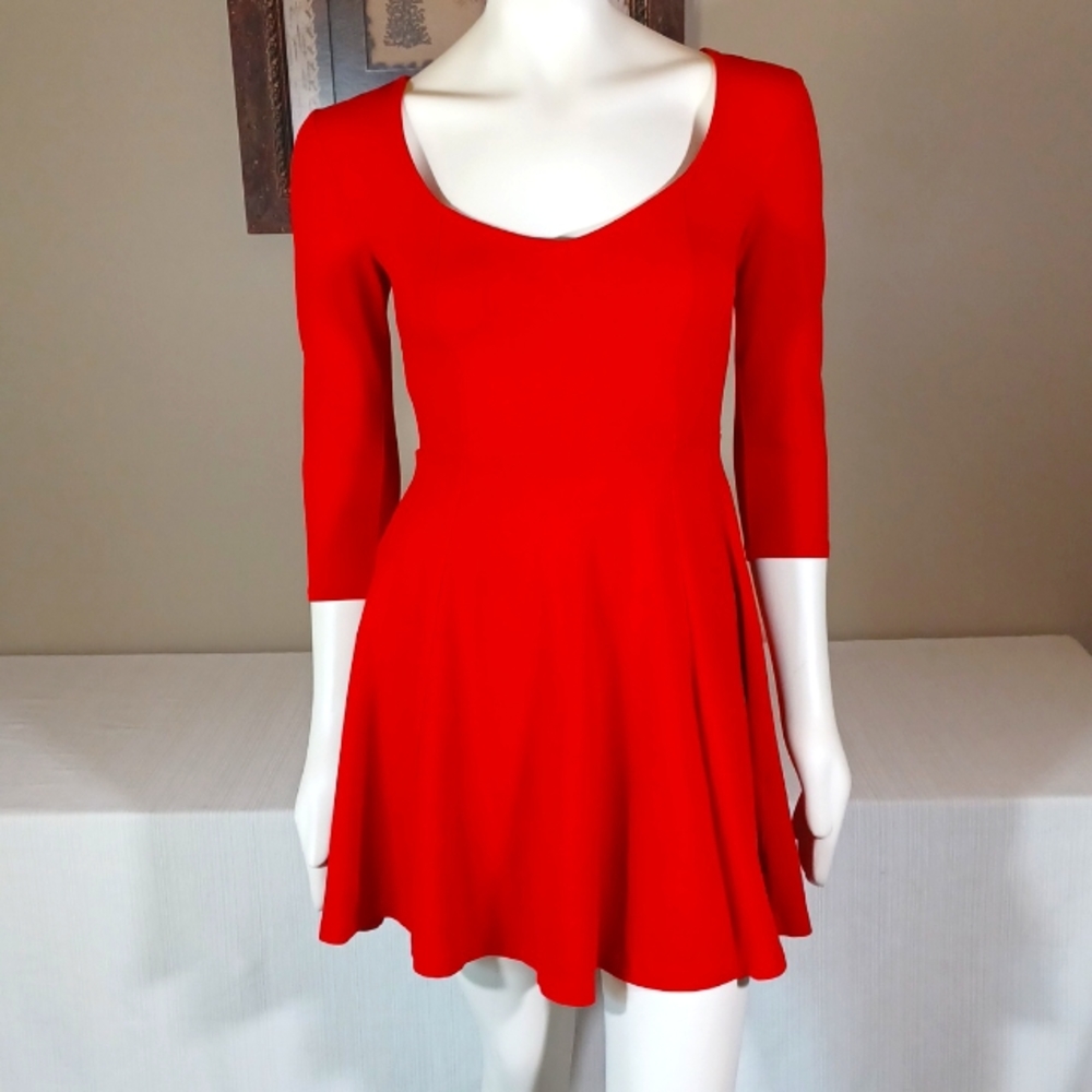 Sz S Flattering Express Red Cotton Knit Skater Dress